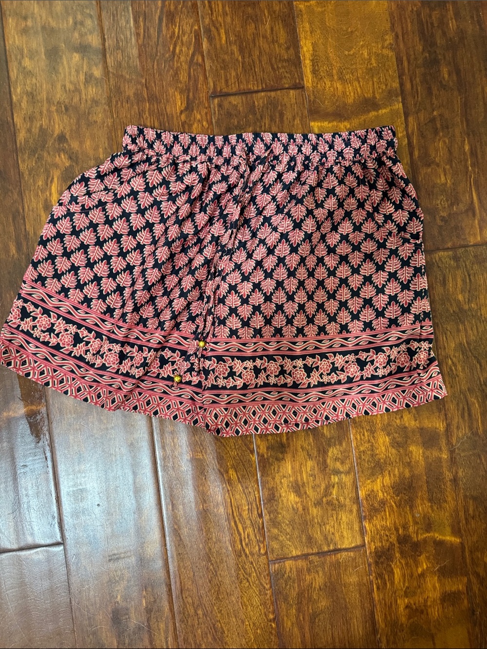 Elan Navy Mini Skirt with Pink Leaf Print